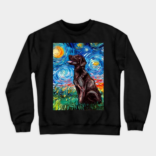 Chocolate Labrador Night Crewneck Sweatshirt by sagittariusgallery